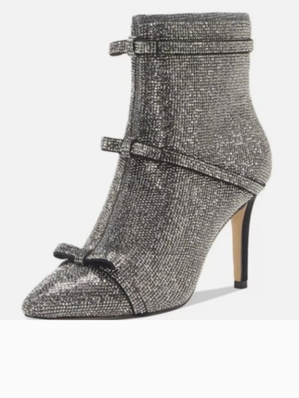 New INC International Concepts Bootie Boots Isaura Pewter Crystals Bow Bling 6